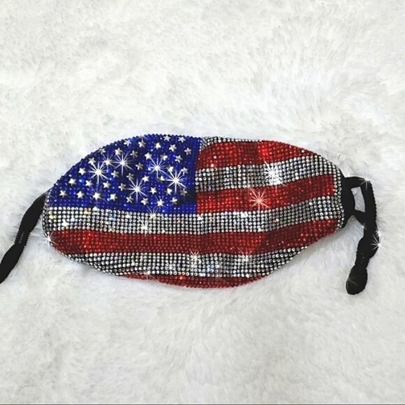 USA Flag Swarovski Elements Facemask - Picture 2 of 4